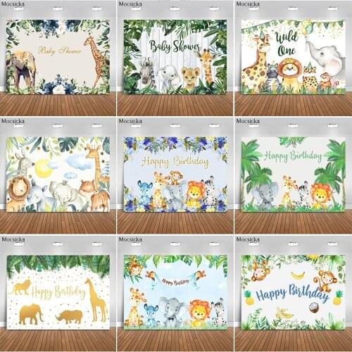 Happy Birthday Photo Background Tropical Jungle Safari Decoration Style Baby Shower Photo Wallpaper Photography Props Banner