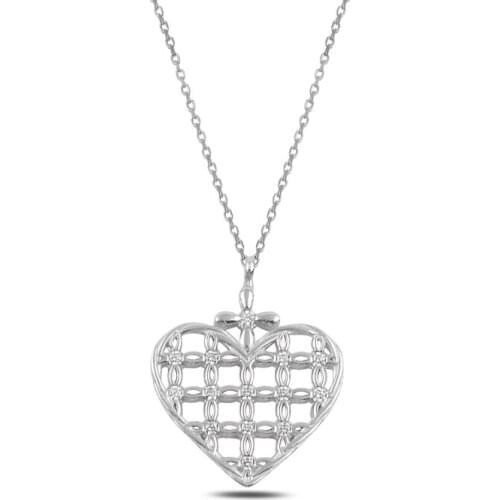 Silverlina Silver Heart Zircon Stone Necklace