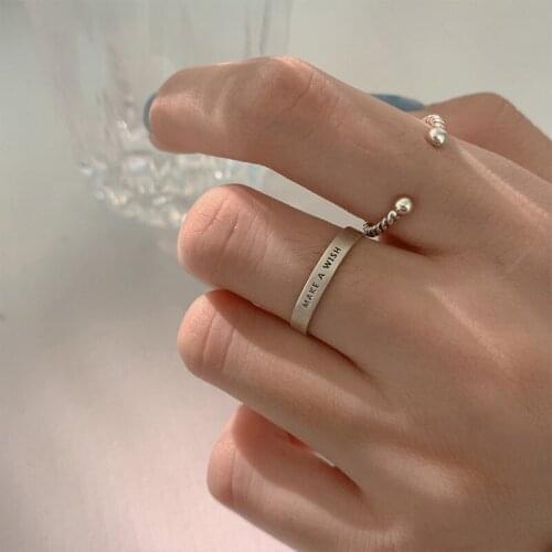 Todorova English Letter MAKE A WISH Ring Vintage Silver Color Metal Punk Letter Open Finger Rings For Women Party Jewelry Gifts