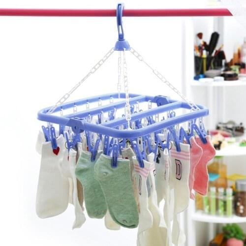 32 Clips Portable Socks Cloth Hanger Rack Clothespin Multifunctional Drying Rack Sock Holder Wardrobe Storage Cloth Hangers