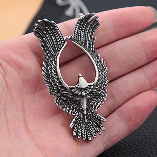 Punk Style Rider Eagle Necklace Pendant Stainless Steel Wings Spread Eagle Mens Biker Necklace Fashion Men Women Jewelry Gifts
