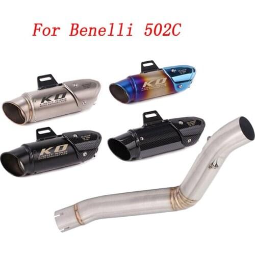 Slip On Motorcycle Exhaust Mid Link Pipe Delete Catalyst And 51mm Muffler Stainless Steel Exhaust System For Benelli 502C