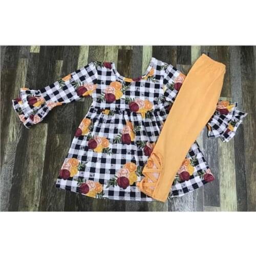 High quality fall winter baby clothes knit cotton floral little girl boutique clothing