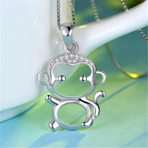 Womens Cute Animal Monkey Shape Inlaid AAA Zircon Pendant Clavicle Chain Necklace Fashion Jewelry Gifts NL0391