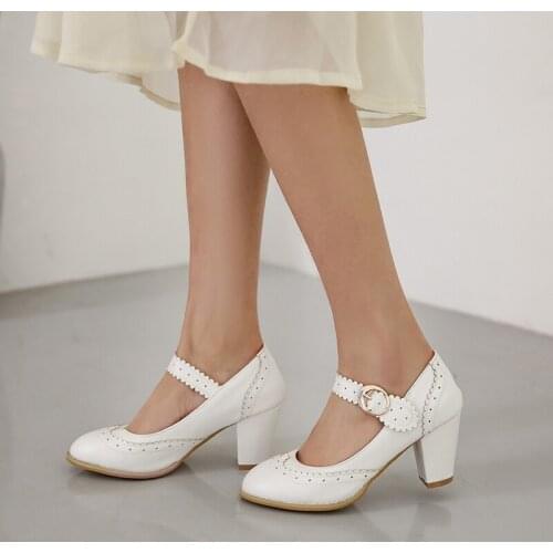 2021 Spring new Women High Heels Pumps Ladies Platform Retro Pointed toe Square Heels Wedding Dress Party shoes zapatos de mujer