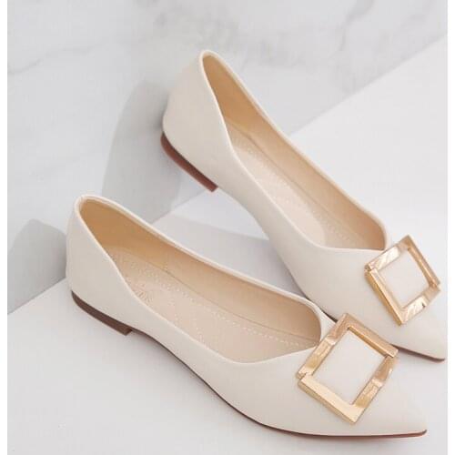 Ladies Flat Shoes Spring 2021 Pointed Toe Square Buckle Professional Womens Shoes Bowknot Soft Sole Pumps Women