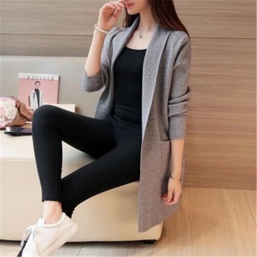 2020 Autumn Winter Long Cardigan Female Casual Women Pocket Cardigan Sweater Knitted Cardigans All-match For Women Jacket Tops