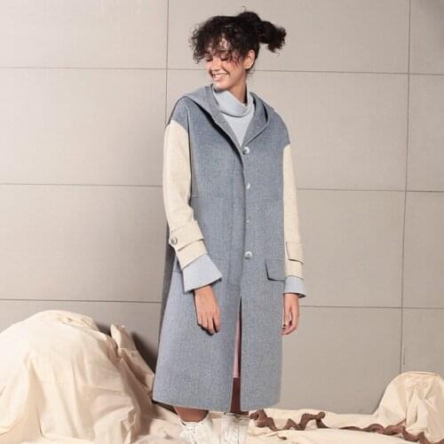 Long woolen blends cashmere coats for women 2019 autumn winter casual ladies jackets plus size high quality grey white match