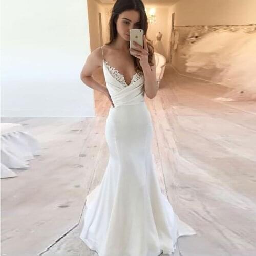 Sexy Lace V-neck Spaghetti Straps Wedding Dresses свадебное платье 2021 Vestido De Novia Floor Length Bride To Be MF0154