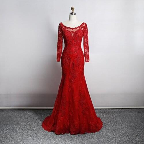 Beauty Emily New Long Elegant Mermaid Wedding Dresses O Neck Lace Beading Sequins High-end Luxury Bridal Gowns For Bride 2020