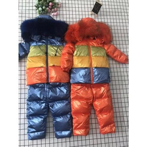 Real raccoon fur 2021 winter jacket child suit jacket+pant twinset boy & girl ski suits children down jacket outerwear parka