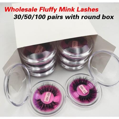 30/50/100 Pair Fluffy Messy Mink Eyelashes Wholesale Lashes With Box 25mm Mink Lashes Bulk Long 3d False Eyelashes Makeup Lashes
