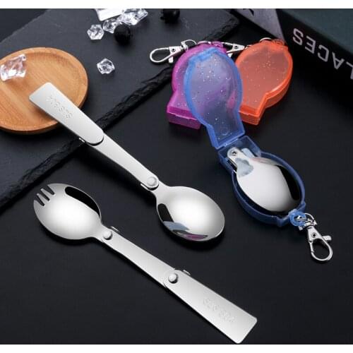 304 Stainless Steel Folding Spoon Chopsticks Spoon Kit Student Children Portable Tableware Fork Portable Storage Box Ins