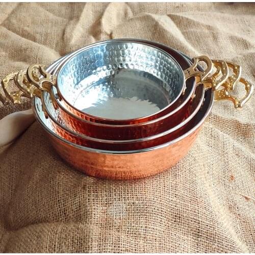 4 pieces of fried eggs wrought copper decor homogeneous tin oven cooking healthy turkey eastern traditional cuisine ottoman