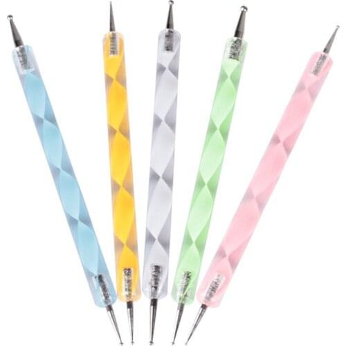 New 5PCS 2Way Marbleizing Dotting Manicure Tools 5 Colors Painting Pen Nail Art Paint -30