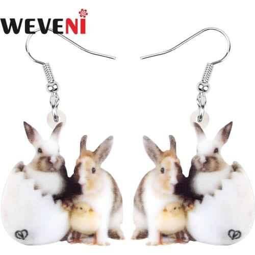 WEVENI Acrylic Easter Eggs Hare Rabbit Bunny Pet Earrings Animal Dangle Drop Jewelry For Women Girl Classic Praty Gift Accessory