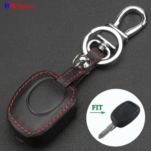 Bilchave 1 Button Hand-stitched leather Remote Car Case Cover Fob For RENAULT Twingo Clio Kangoo Master Keychain Holder