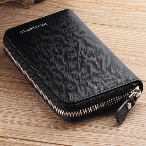 WILLIAMPOLO Brand Cowhide Leather Credit Card Holder Wallet Genuine Leather Male Multi Card Case Zipper ID card purse wallet