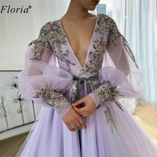 Elegant Lavender Celebrity Dresses A-Line Long Sleeves Formal Evening Dresses Women Party Night Photography Gown вечерние платья