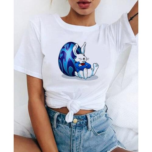 Lovely Rabbit Print T shirt Women Fashion Tshirt O neck Short Sleeve Harajuku T shirt White Tops Female Tops