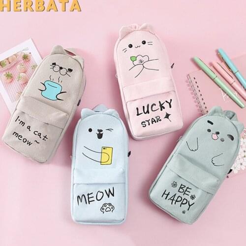 Canvas Creative Korean Style Cute Kawaii Large Capacity School Bag Shape Pencil Case Stationery Storage Box Stationery Bag