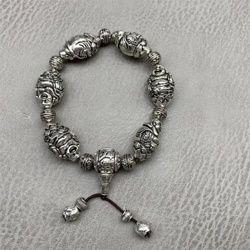 Chinese Exquisite Rare Collectible Tibetan Silver Handwork Auspicious Bracelet Statue Handicraft Home Decoration#6