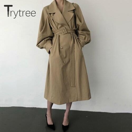 Trytree Autumn Winter Women Two Piece Set Casual Turn-down Collar Double Breasted Button Pockets Fashion Office Lady Suit Coat