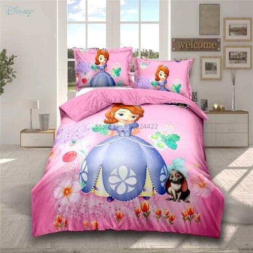 New 3d Pink Sofia Bedding Set Cartoon Disney Character for Boy Girls Children Duvet Cover Pillowcase Sheet 2/3pcs Twin Full Size