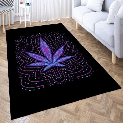 Weed Leaf Trippy Purple Carpet for Living Room 3D Anime Cartoon Rug Gamer Teen Room Bedside Lounge Rug Kids Children Floor Mats