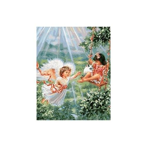 MaHuaf-X811 two angel girls in the sunshine painting coloring by numbers DIY digital Hand-painted canvas painting for home decor
