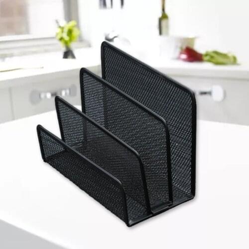 Small Desk Mail Organizer Black Mesh File Letter Holder with 3 Compartments Drawer Metal Mesh Desktop Storage for Home