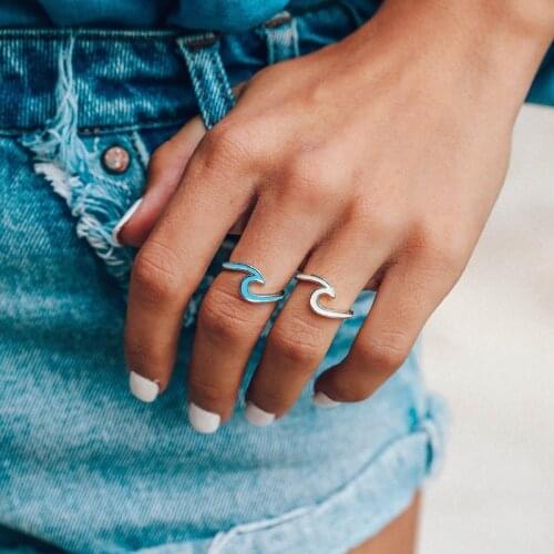 Fashion Simple Design Sea Wave Rings Ocean Surf Alloy Pink Blue White Enamel Finger Jewelry Ring 2021 for Women Surfer Gift