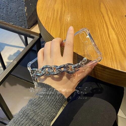 Fashion DIY Simple Metal Bracelet Hand Chain Anti-Fall Case Cover For Samsung Galaxy Z Flip Transparent Shockproof Back Cover