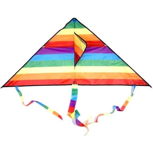 Fashion rainbow kite with long tail outdoor flying toys for baby kids with control bar and 30m line stunt surf kite