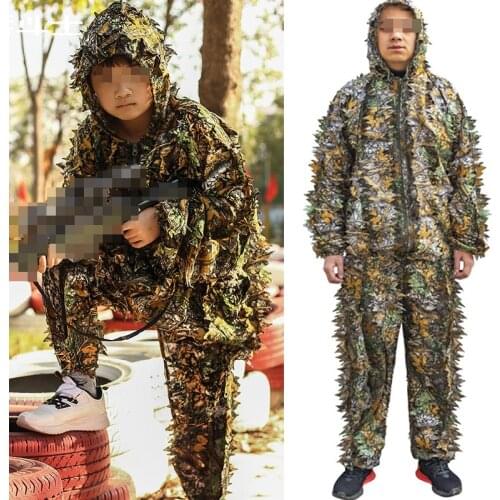 Large Hunting clothes New 3D maple leaf Bionic Ghillie Suits Yowie sniper birdwatch airsoft Camouflage Clothing jacket and pants