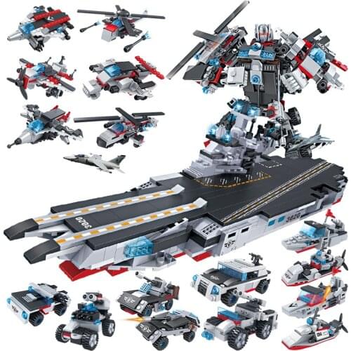 NEW MEOA 13020 Military Army Series 771PCS 8 IN 1 Robot And Aircraft Ship Building Blocks Helicopter Boat Car Bricks Kids Toys