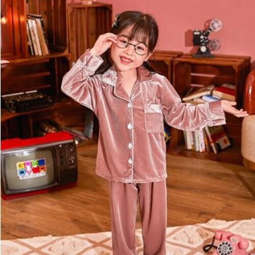 New Year Kids Christmas Coral Velvet Pyjamas Set Pajamas For Girls Winter Warm Flannel Long Sleeved Sleepwear Suit Boys Homewear