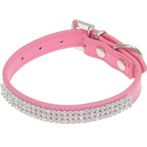 Bling Rhinestone Leather Crystal Diamond Puppy Collar Pet Dog Collars