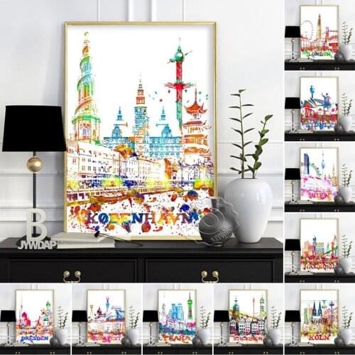 Modern City Watercolor Print Poster, Venezia Germany Wall Art, Las Vegas Stockholm Budapest Print Poster, Sydney London Travel
