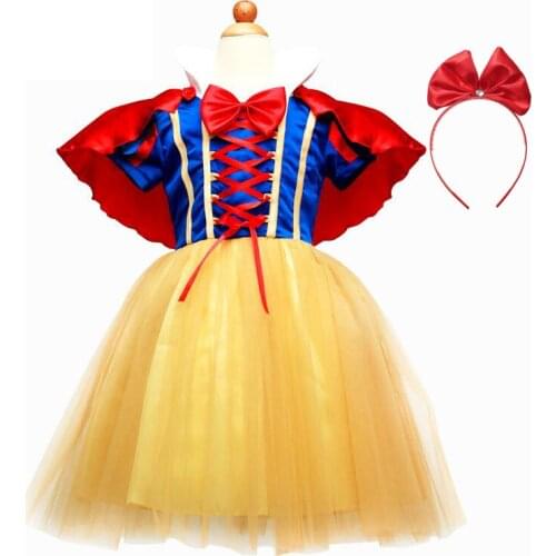VOGUEON Little Girls Princess Snow White Dress up Costume Children Puff Sleeve Prom Cosplay Fancy Dress with Cape and Headband