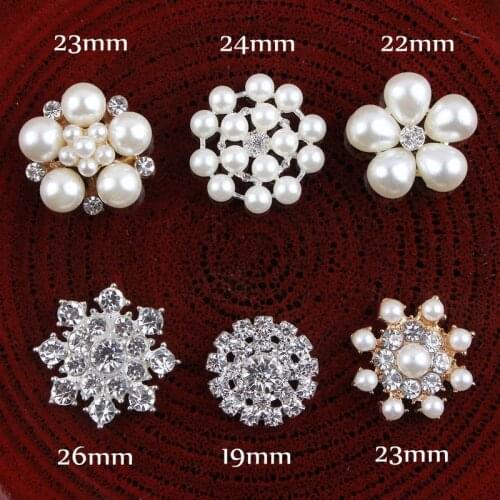 50pcs Flower Faux Pearl Shank Clear Rhinestone Buttons wedding crystal buckle invitation Sewing Craft