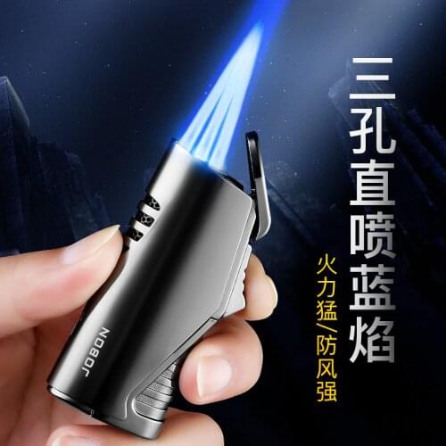 Zobon Three Head Straight Windproof Inflatable Blue Flame Cigar Lighters Gifts