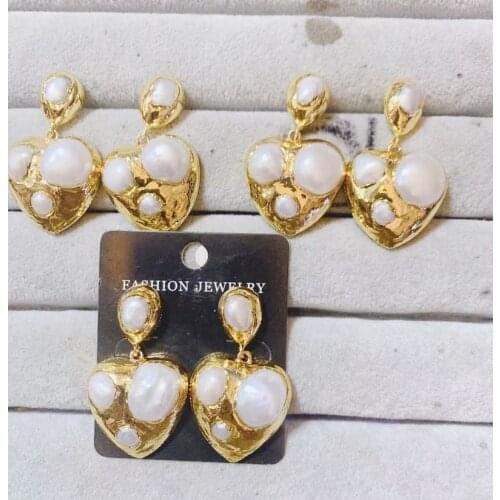 New Peal Haert Dangle Earring Trendy Earrings For Woman 24K Gold Plated 3Pairs Wholesale