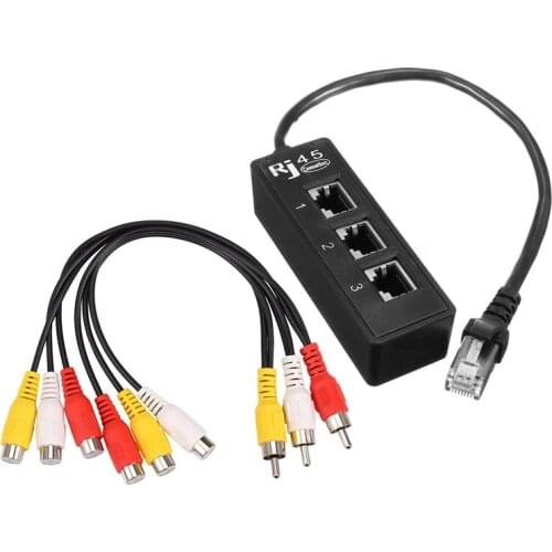 1 Pcs 3 RCA Male to 6 RCA Female TV DVD Video Adapter & 1 Pcs RJ45 Male to 3 RJ45 Female Port Network Extender Cable