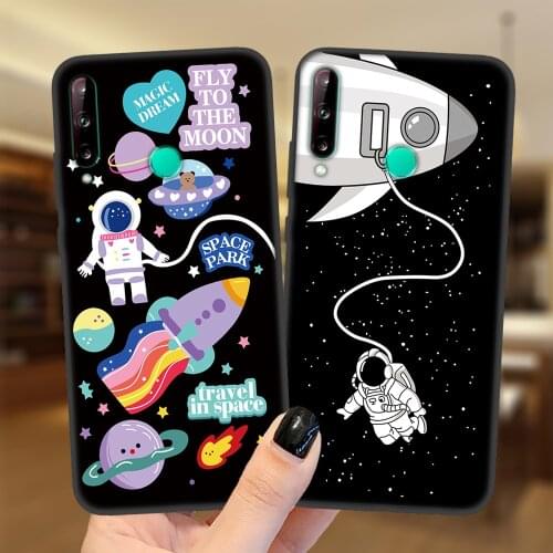 Cute Planet Star Space Astronaut Bear Black Silicone Phone Case For Huawei P30 P20 P10 P40 Lite E Pro Y9 P30Lite Soft TPU Cover