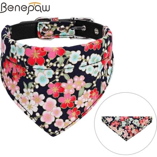Benepaw Comfortable Floral Dog Collar Detachable Adjustable Soft Eco-friendly Puppy Pet Bandana For Small Medium Large Dogs
