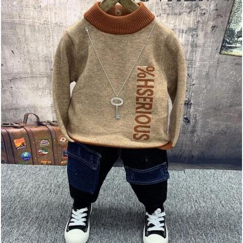 Boys Sports Kids Clothes Fashion Clothes Baby Boys Clothing Sets winter Childrens Warm knit sweater,thick jeans 2pcs Suits 2-6Y