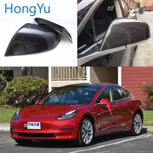 For Tesla model3 Model 3 2016 2017 2018 2019 Carbon Fiber Rear View Mirror Cover Add on With double sided tape