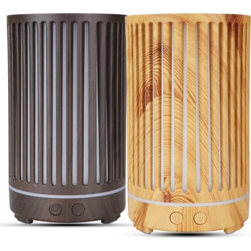 200ml Wood Grain Hot Sale Vertical Stripes Hollow Remote Control Ultrasonic Humidifier Aromatherapy Aroma Diffuser 7 Led Lights