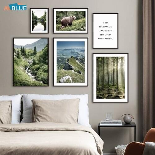 Spring Nature Scenery Mountain Forest Poster Landscape Decorative Picture Nordic Wall Art Print Canvas Painting Home Room Decor